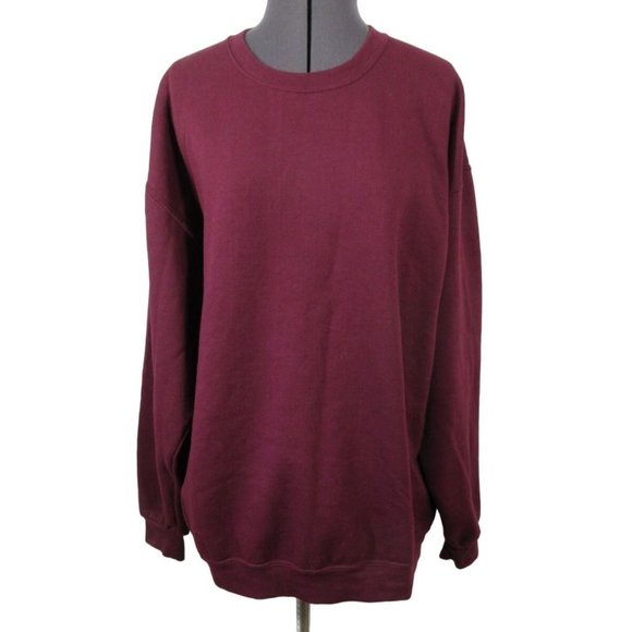 Fruit of the Loom burgundy crew neck fleece‎ pullover sweatshirt - Picture 1 of 11